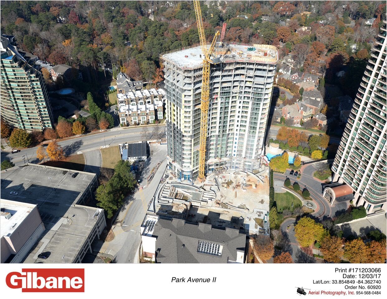 Construction of high-rise building in urban area.