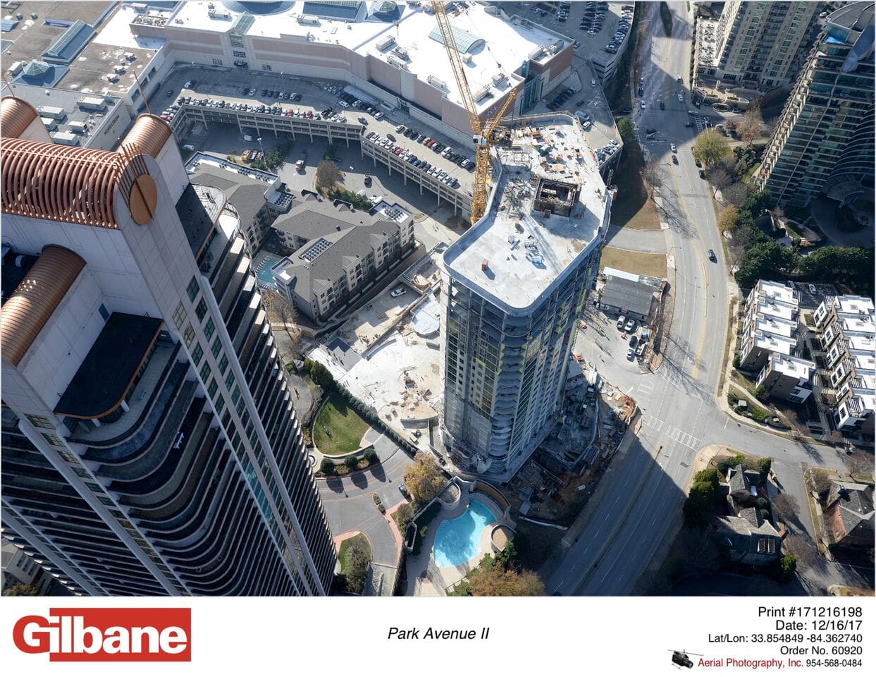 Aerial view of urban construction site.