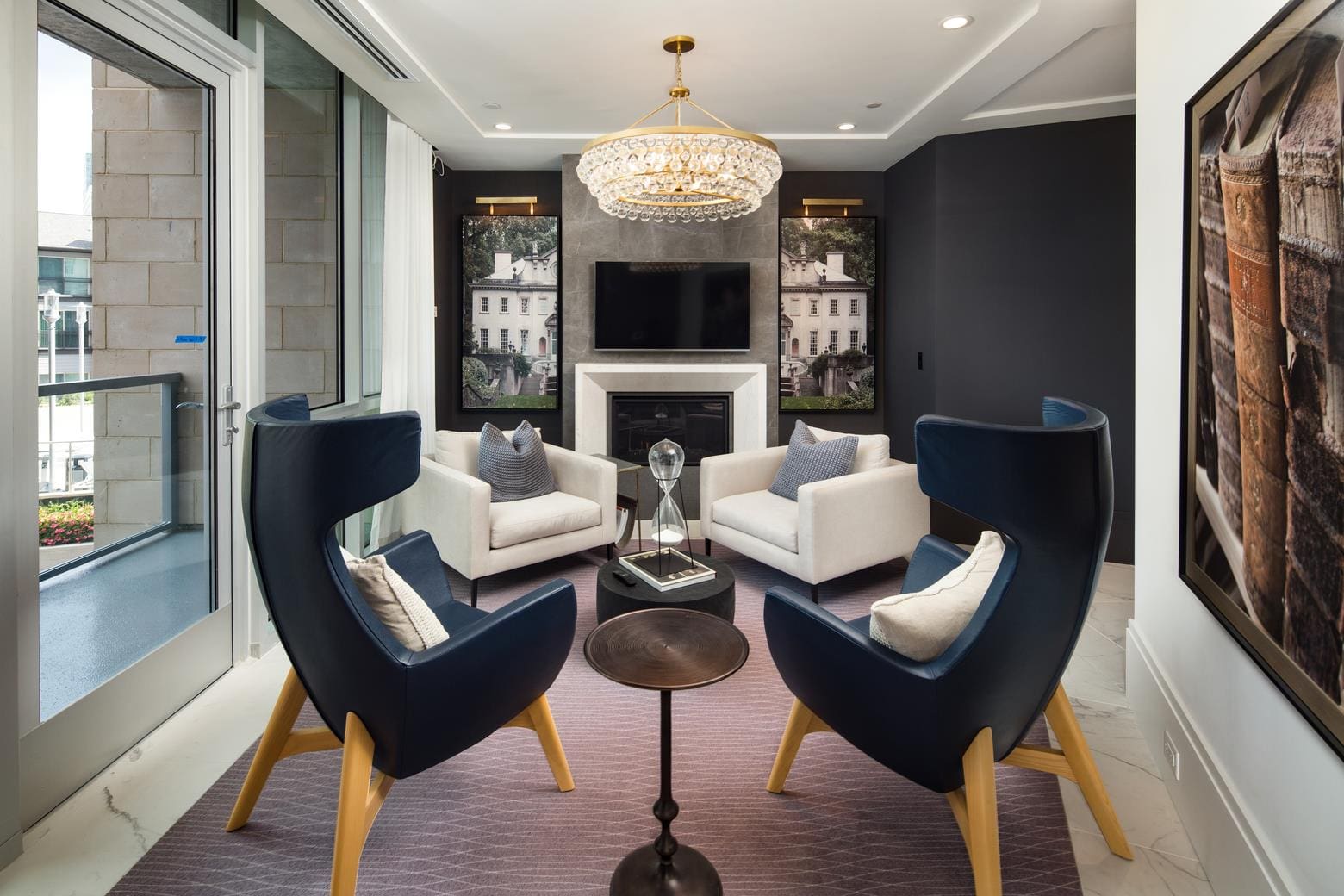 Modern living room with elegant seating arrangement.
