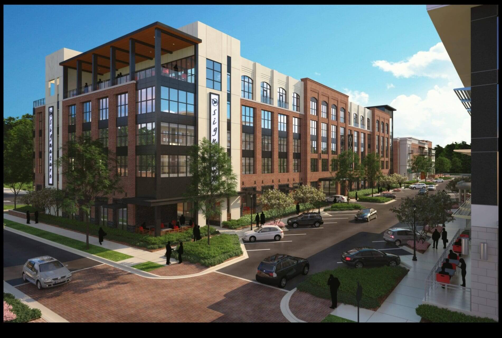Modern urban building with street view.