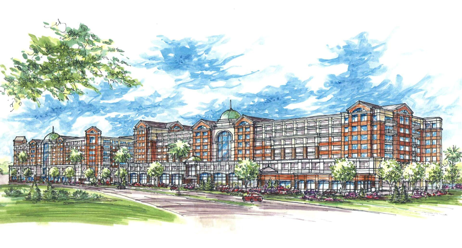 Architectural drawing of a large residential building.