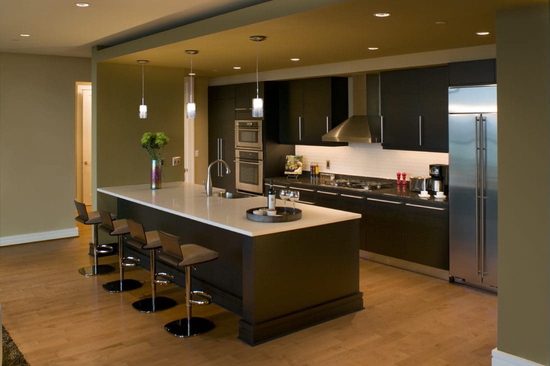 Modern kitchen with island and bar stools