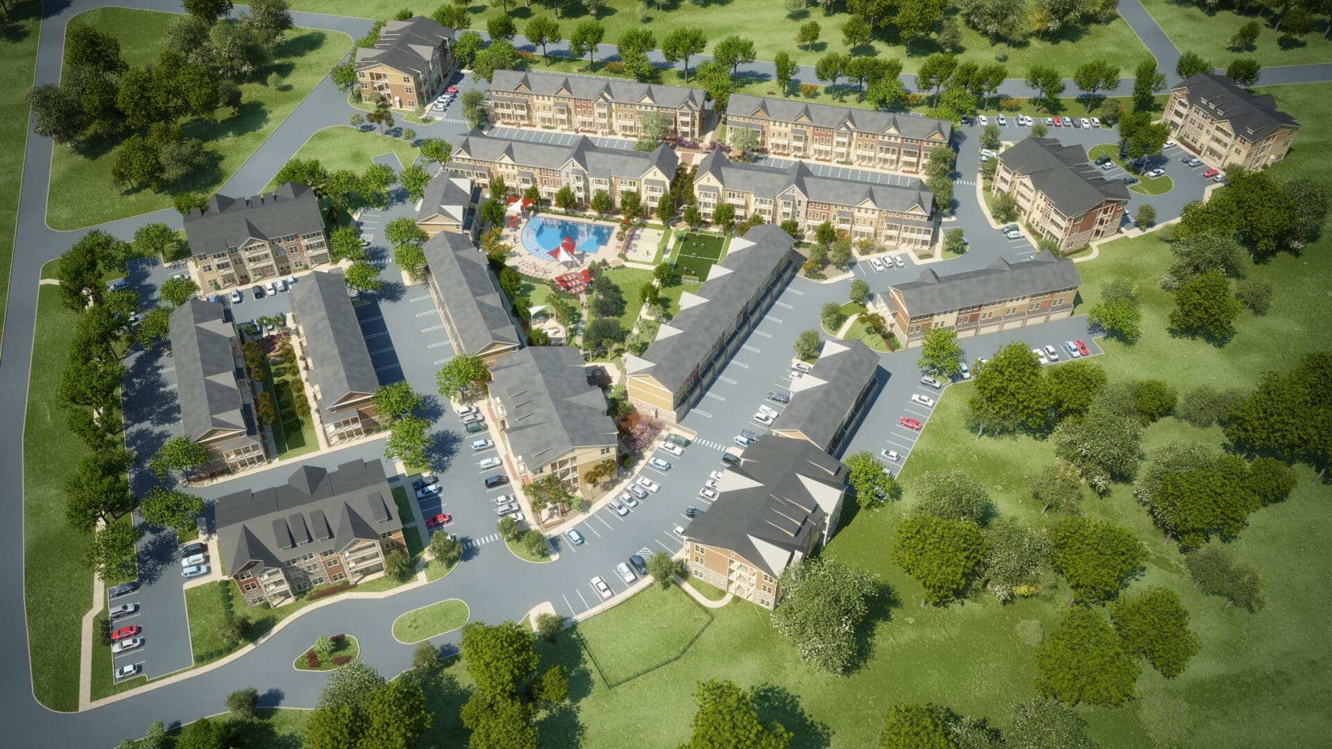 Aerial view of a large residential complex.